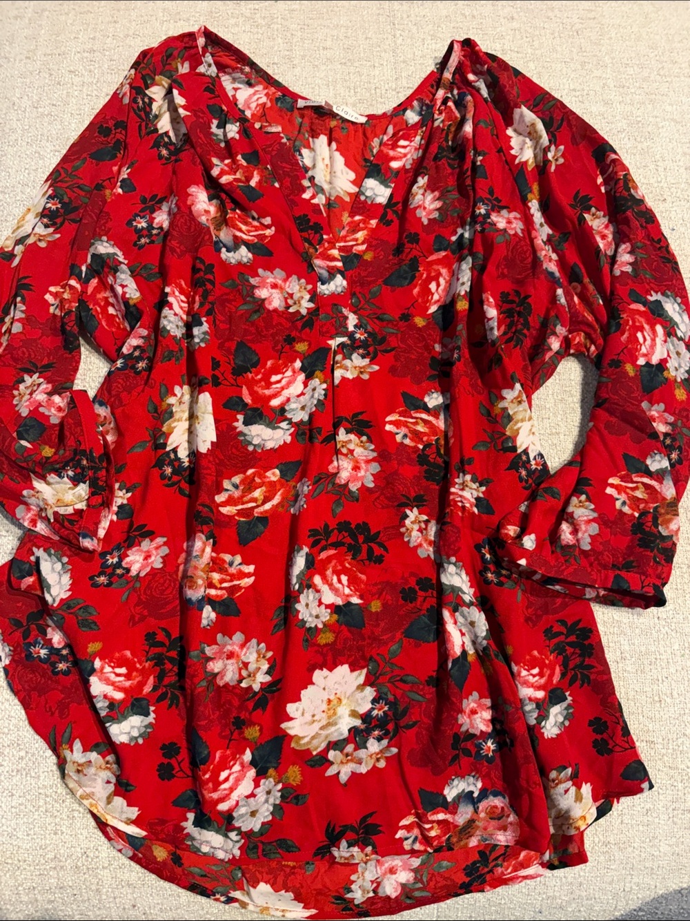 Violet & Claire Red Floral V-Neck Tunic